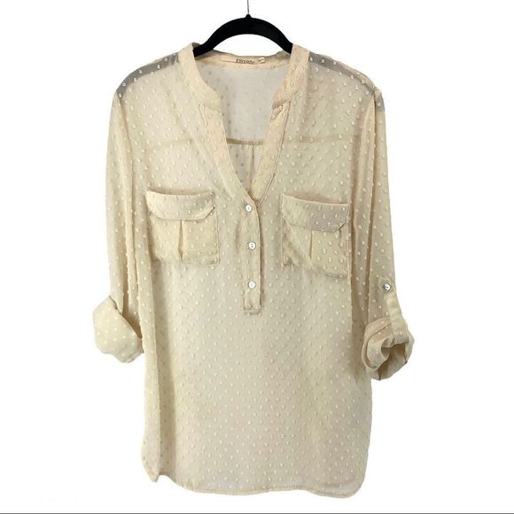 Ellison Tops - Stitch Fix Ellison Swiss Dot top ivory blouse -M